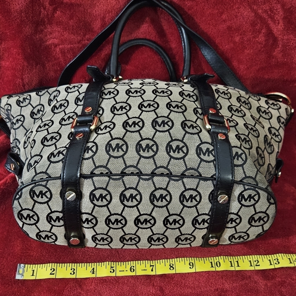 Michael Kors Bedford Satchel Black & Gray Jacquard Signature Satchel - Picture 6 of 16